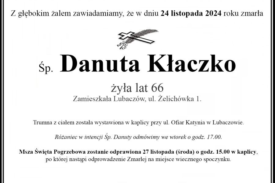 Zmarła Danuta Kłaczko [66 lat]